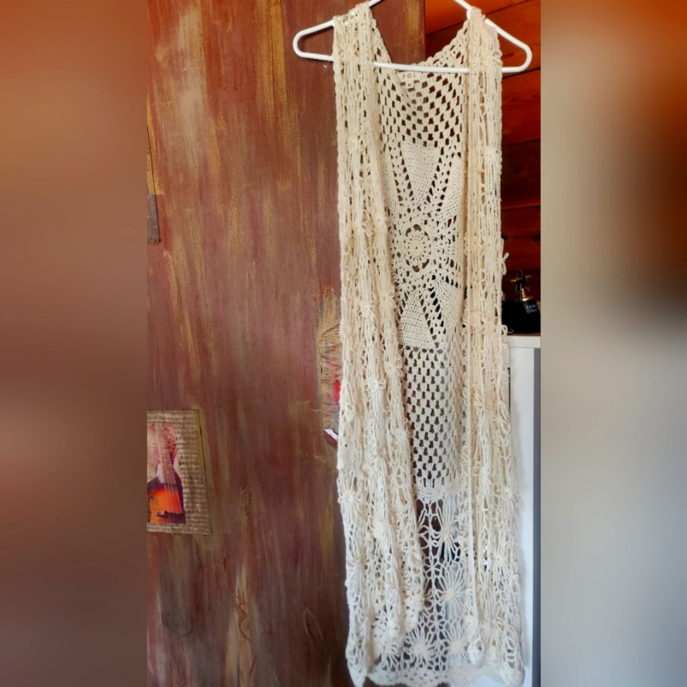POL Lace Sleeveless Top Cardigan Crochet Vest Bikini Cover up Summer